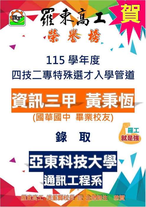 115學年度科大特殊選才錄取榜單